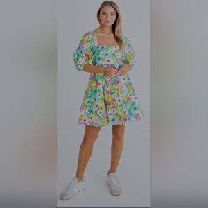 Karlie: Bright Floral Poplin Tier Tie Back Dress size M